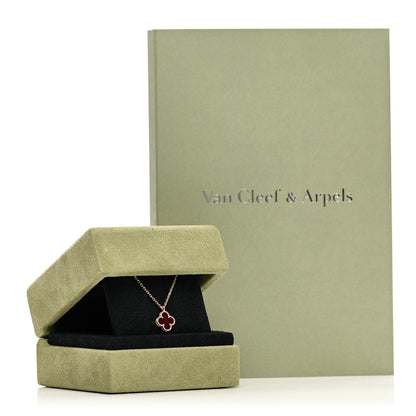 Van Cleef & Arpels 18K Rose Gold Carnelian Sweet Alhambra Pendant Necklace 5 of 5