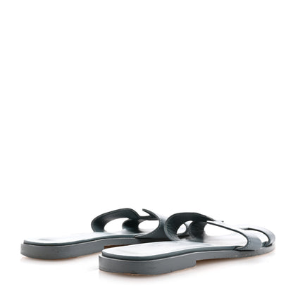 Hermes Box Calfskin Oran Sandals 37 Bleu Pinede 5 of 13
