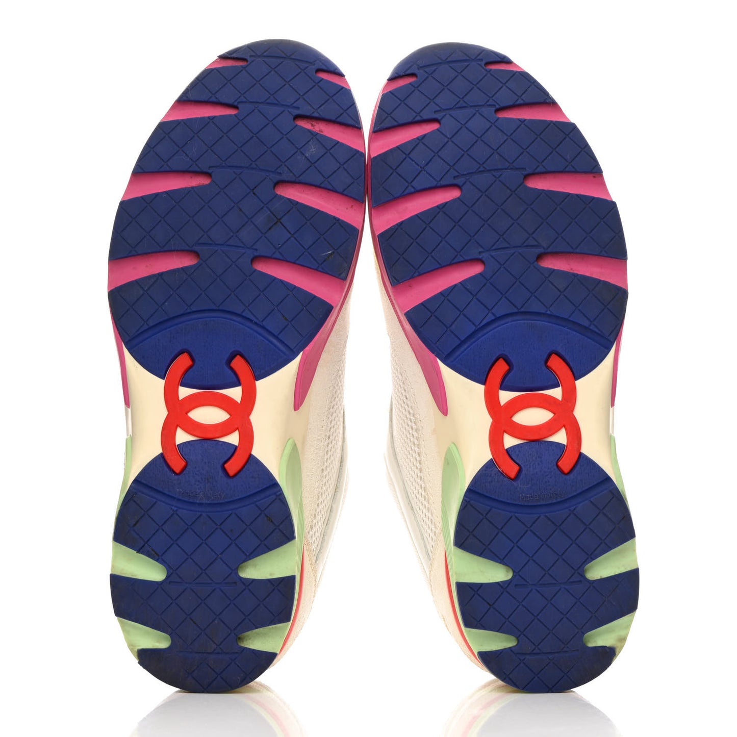 Suede Calfskin CC Sneakers 37 White Pink Green