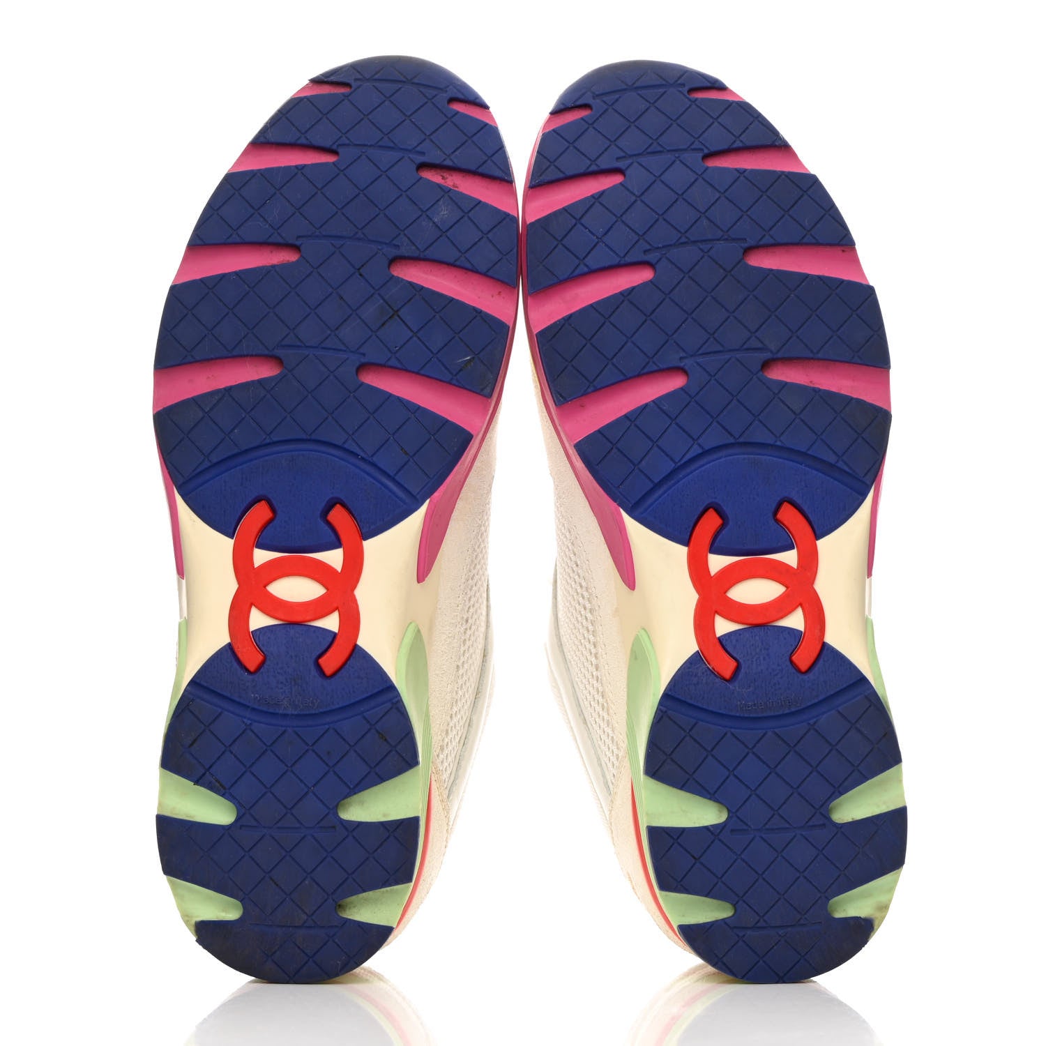 Chanel Suede Calfskin CC Sneakers 37 White Pink Green 5 of 15