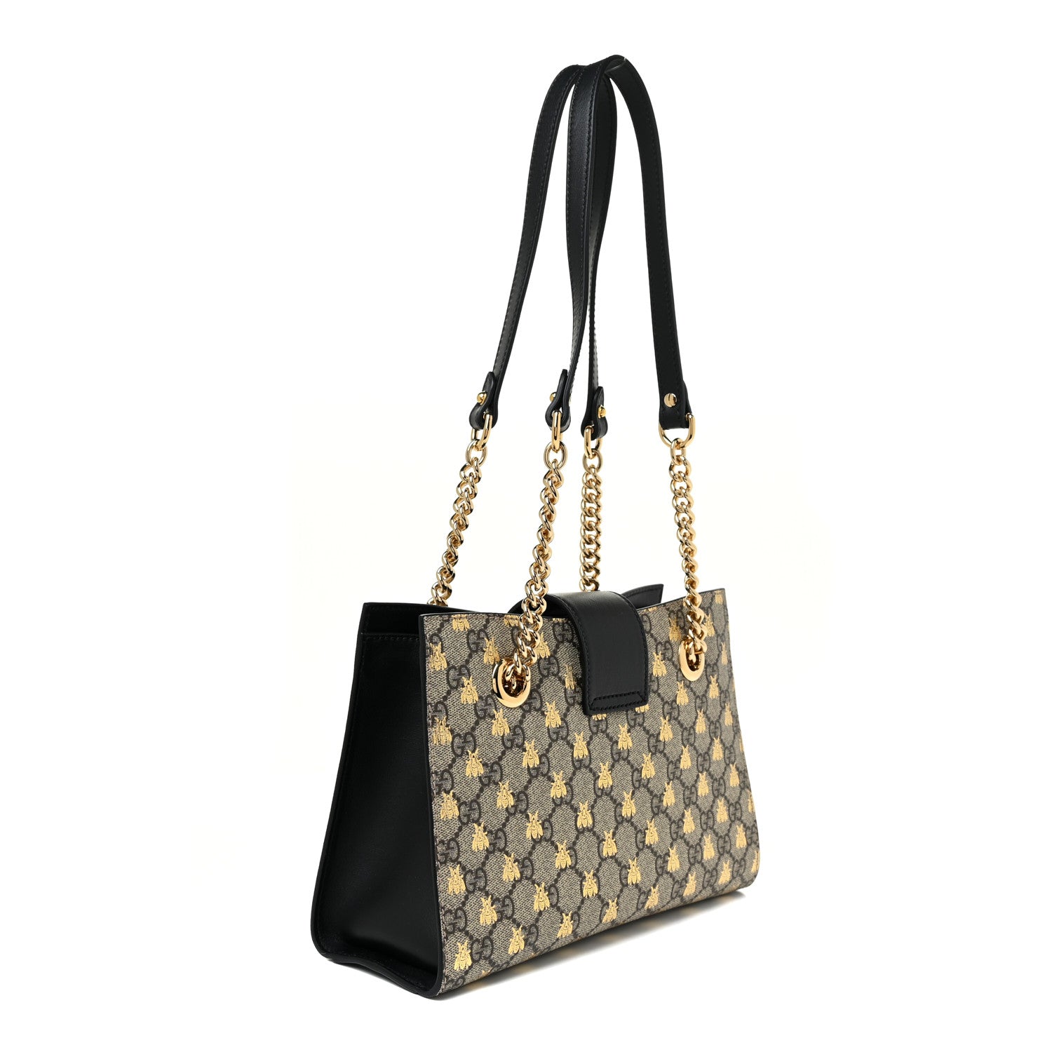 Gucci GG Supreme Monogram Bees Small Padlock Tote Beige Oro Black 3 of 12