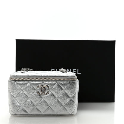 Chanel Metallic Caviar Quilted Small Vanity Case With Chain Silver 11 of 11