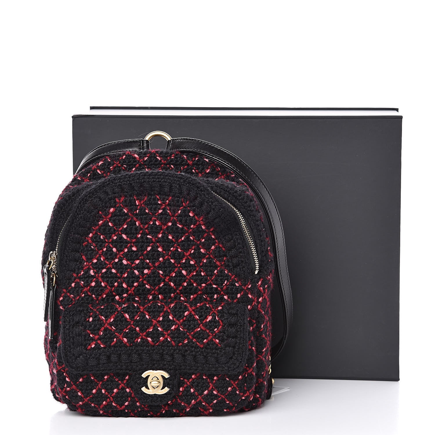 Chanel Knit Quilted Backpack Black Burgundy 12 of 12