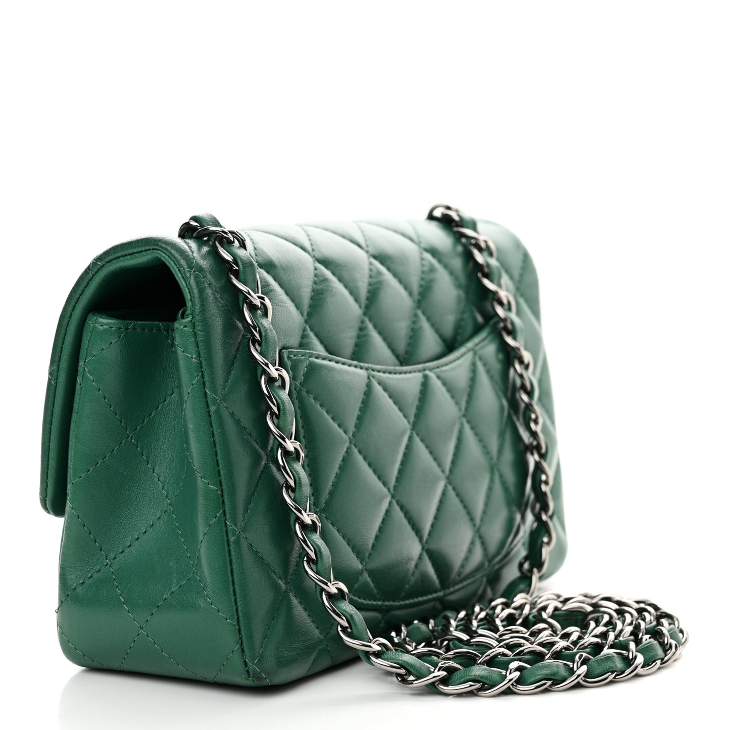 Lambskin Quilted Mini Rectangular Flap Dark Green