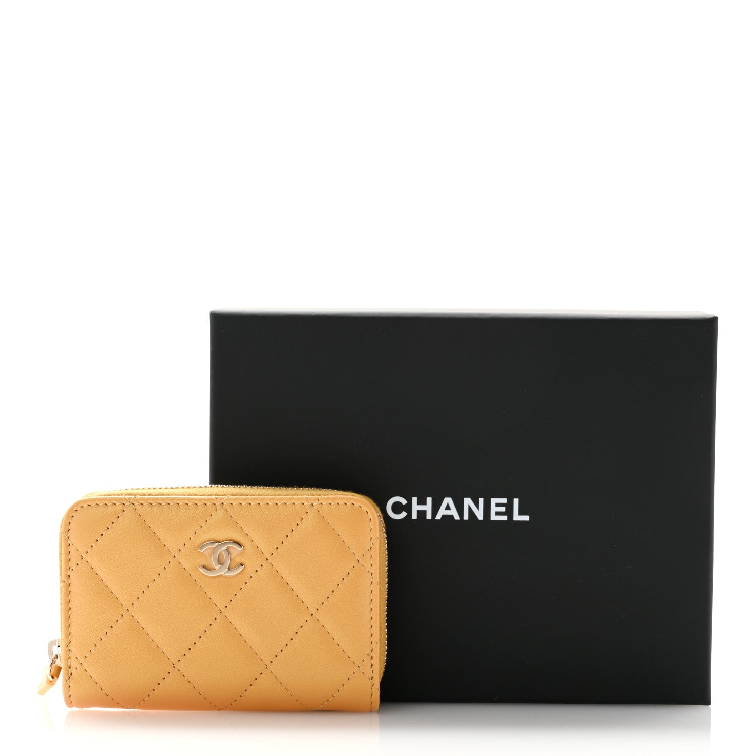 Chanel Metallic Lambskin Quilted Zip Around Coin Purse Wallet Yellow 8 of 8