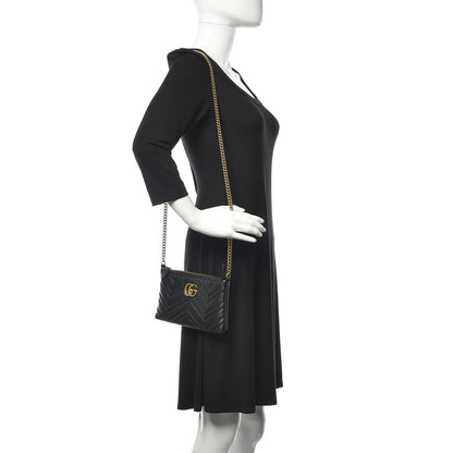 Gucci Calfskin Matelasse Mini GG Marmont Chain Bag Black 2 of 10