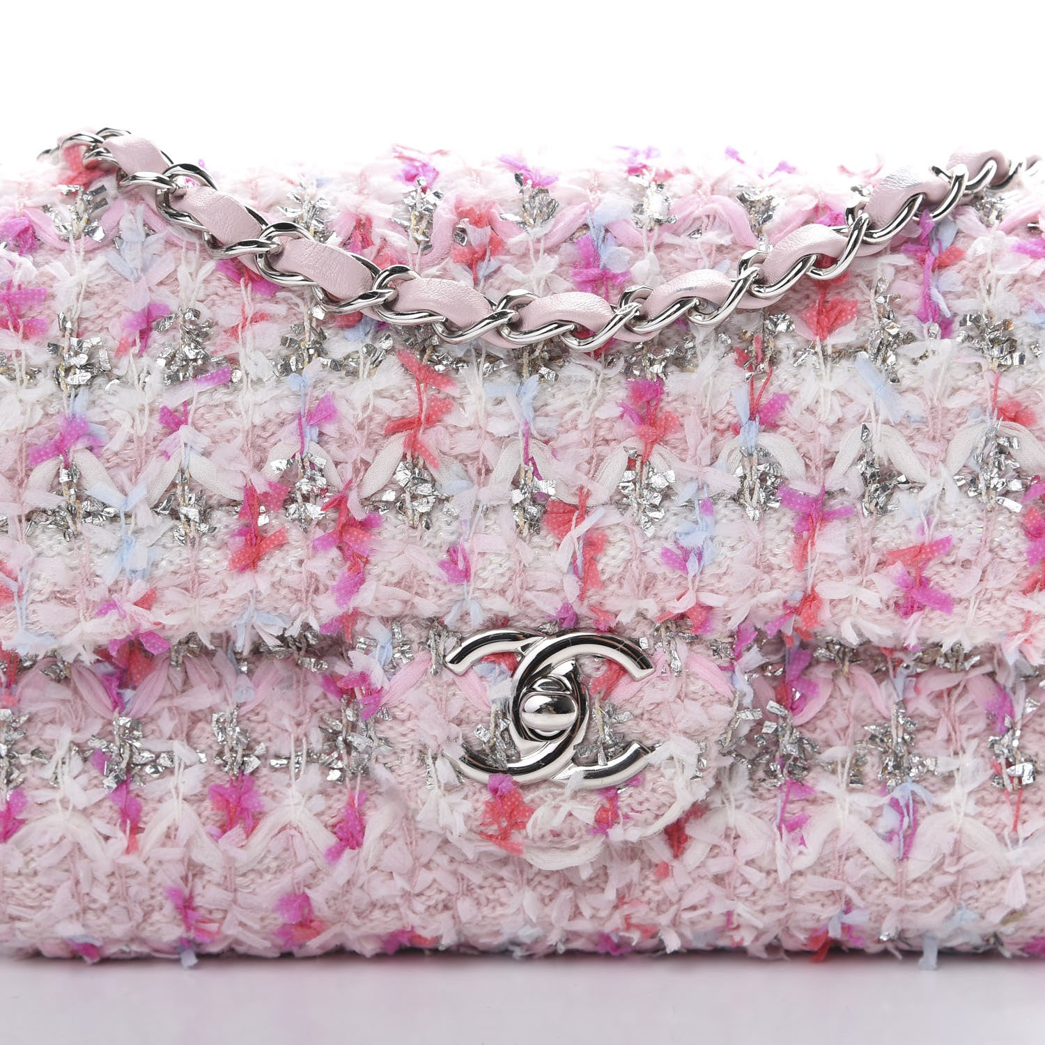 Chanel Tweed Quilted Mini Rectangular Flap Light Pink Silver Blue 11 of 11