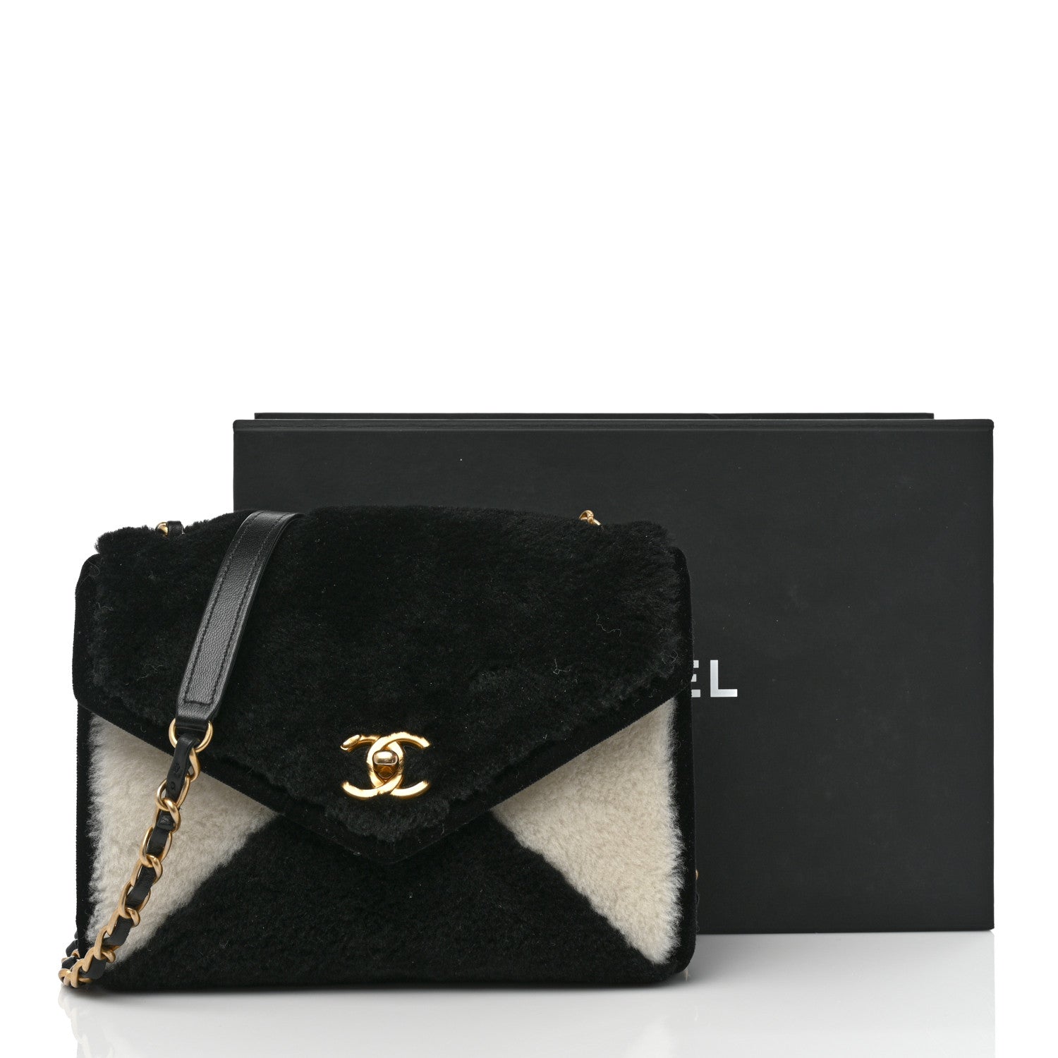 Chanel Shearling Checkered Flap Bag Black White 14 of 14