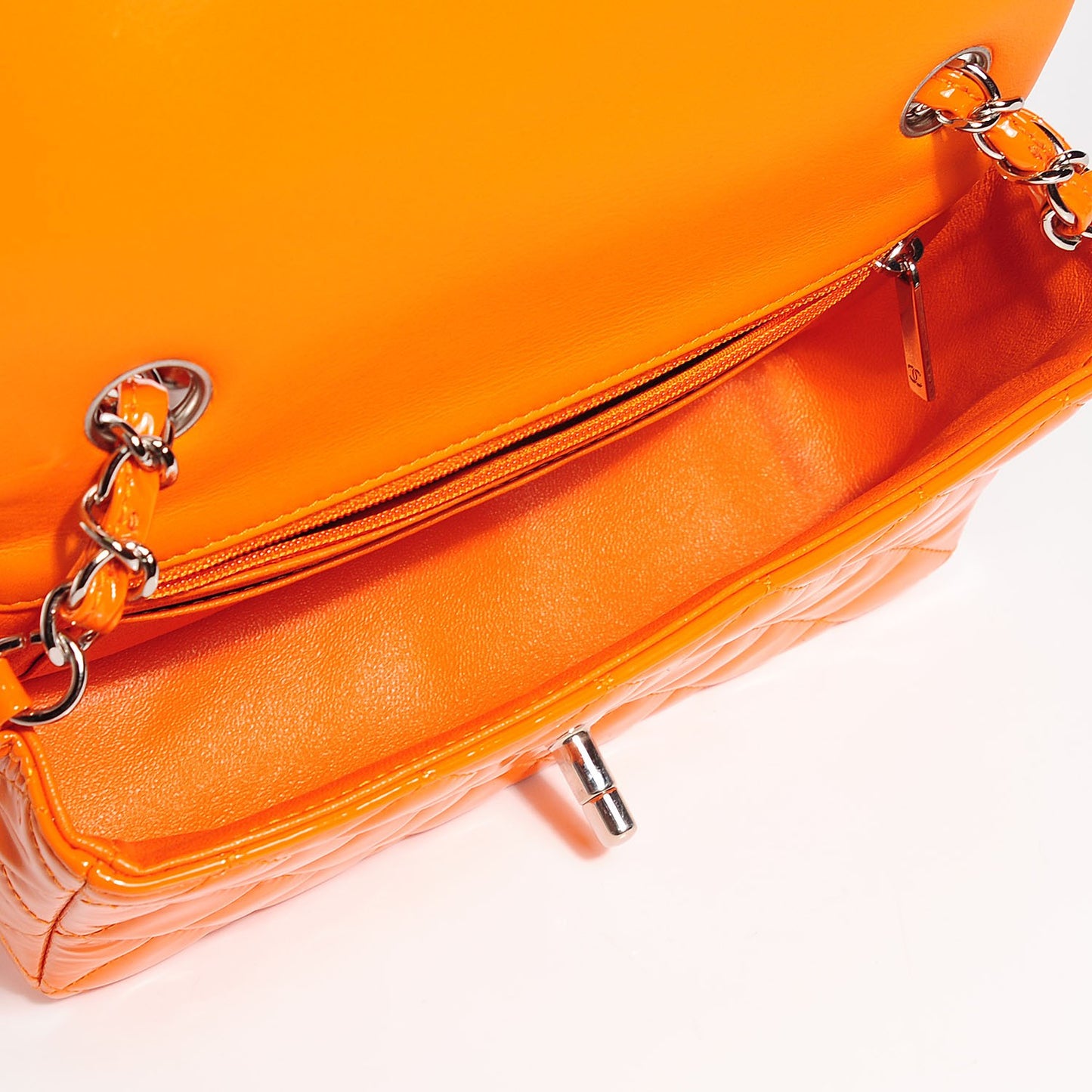 Patent Quilted Mini Rectangular Flap Orange