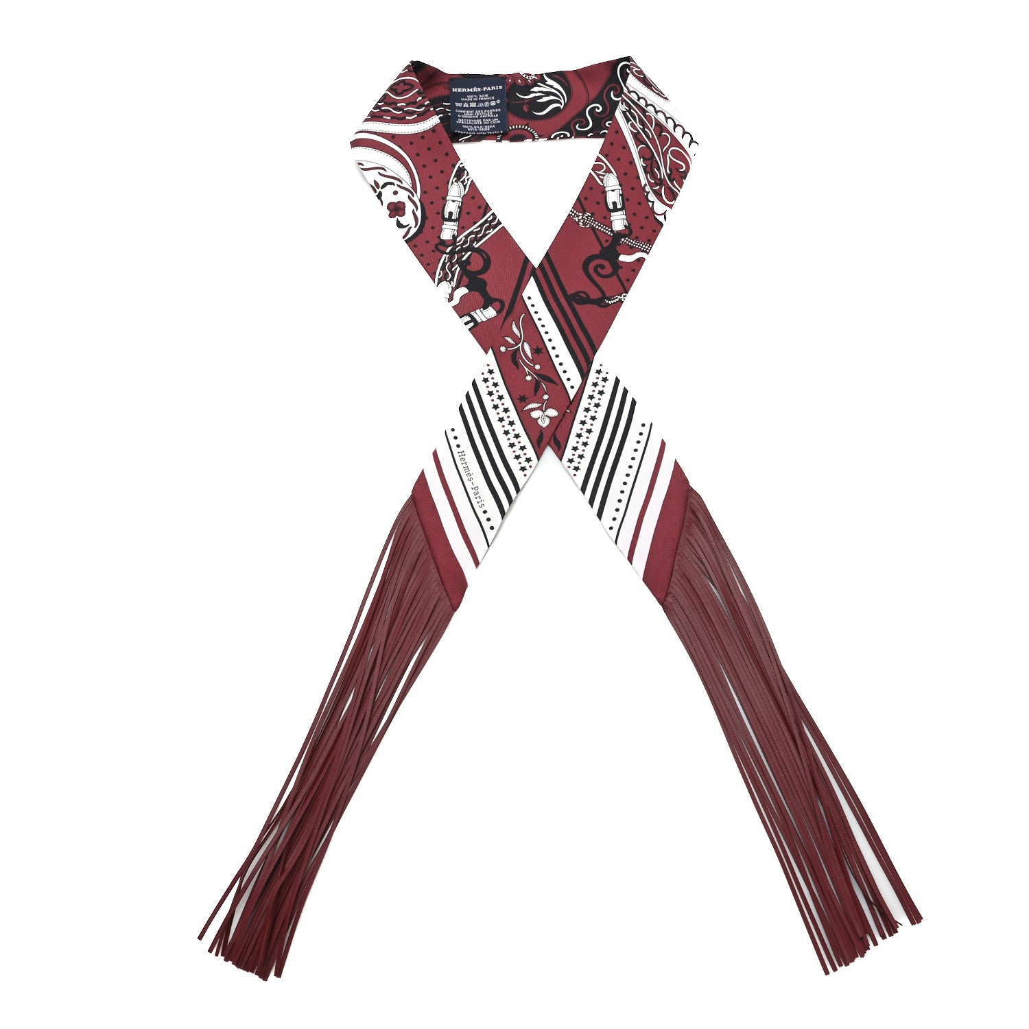 Hermes Silk Festival Des Amazones Bandana Fringed Twilly Rouge H 1 of 4
