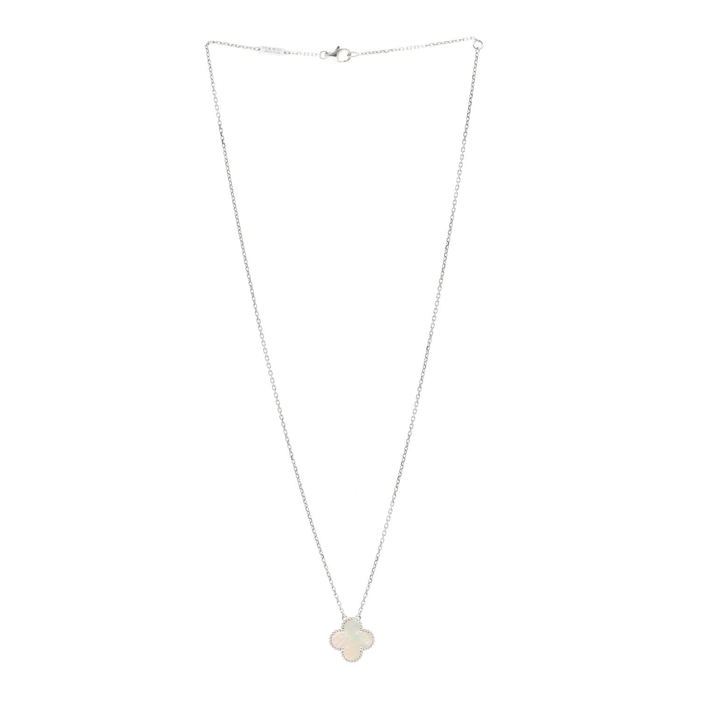 18K White Gold Mother Of Pearl Vintage Alhambra Pendant Necklace