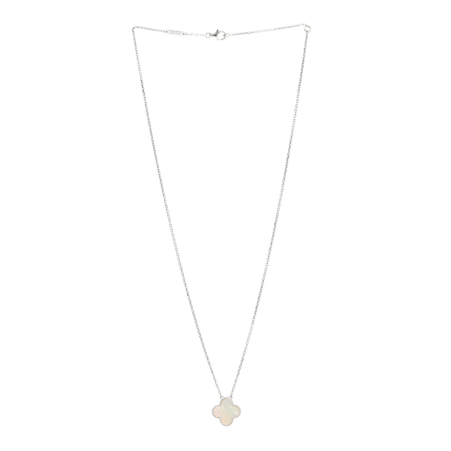 Van Cleef & Arpels 18K White Gold Mother Of Pearl Vintage Alhambra Pendant Necklace 3 of 5
