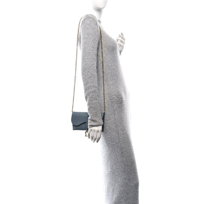 Christian Dior Grained Calfskin Saddle Chain Wallet Pouch Grey Stone 2 of 12