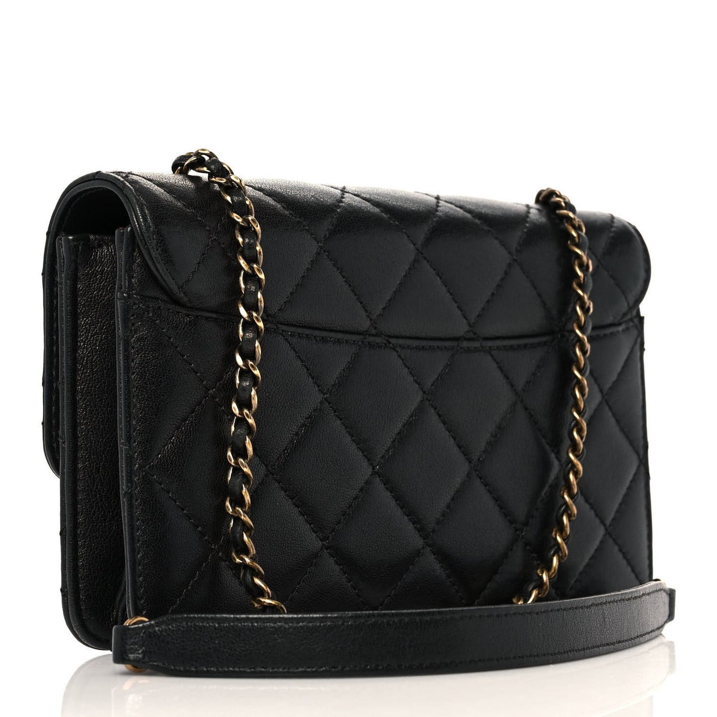 Sheepskin Quilted Mini Beauty Lock Flap Black