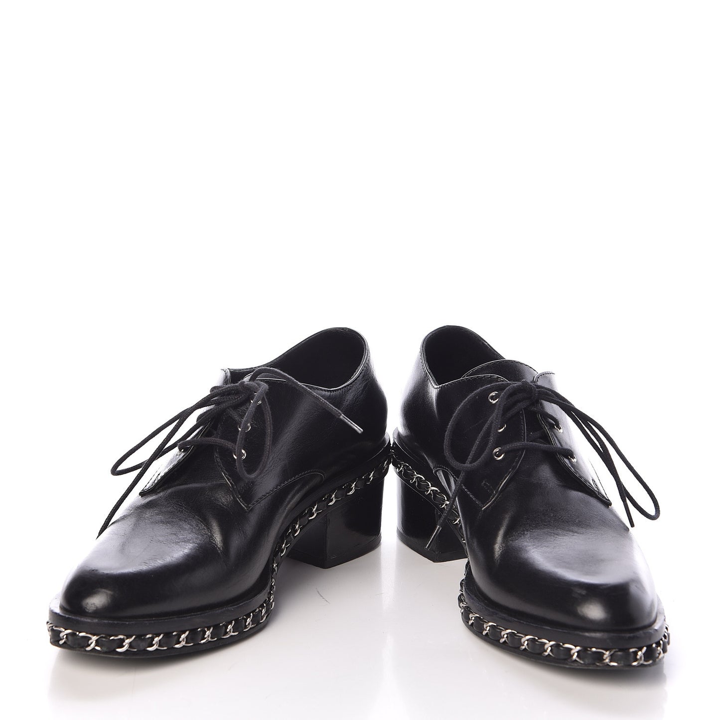 Calfskin Chain Lace Up Oxfords 35 Black