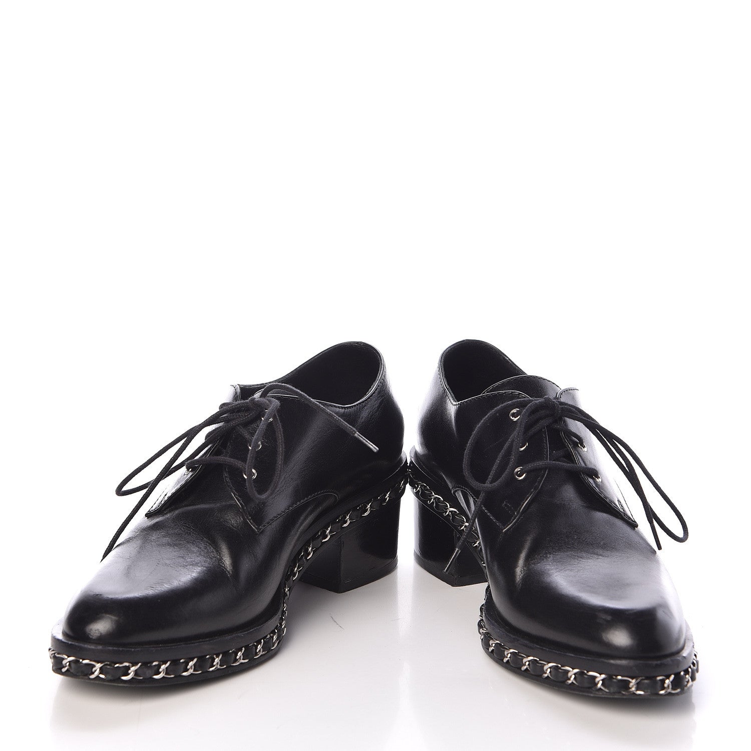 Chanel Calfskin Chain Lace Up Oxfords 35 Black 5 of 10