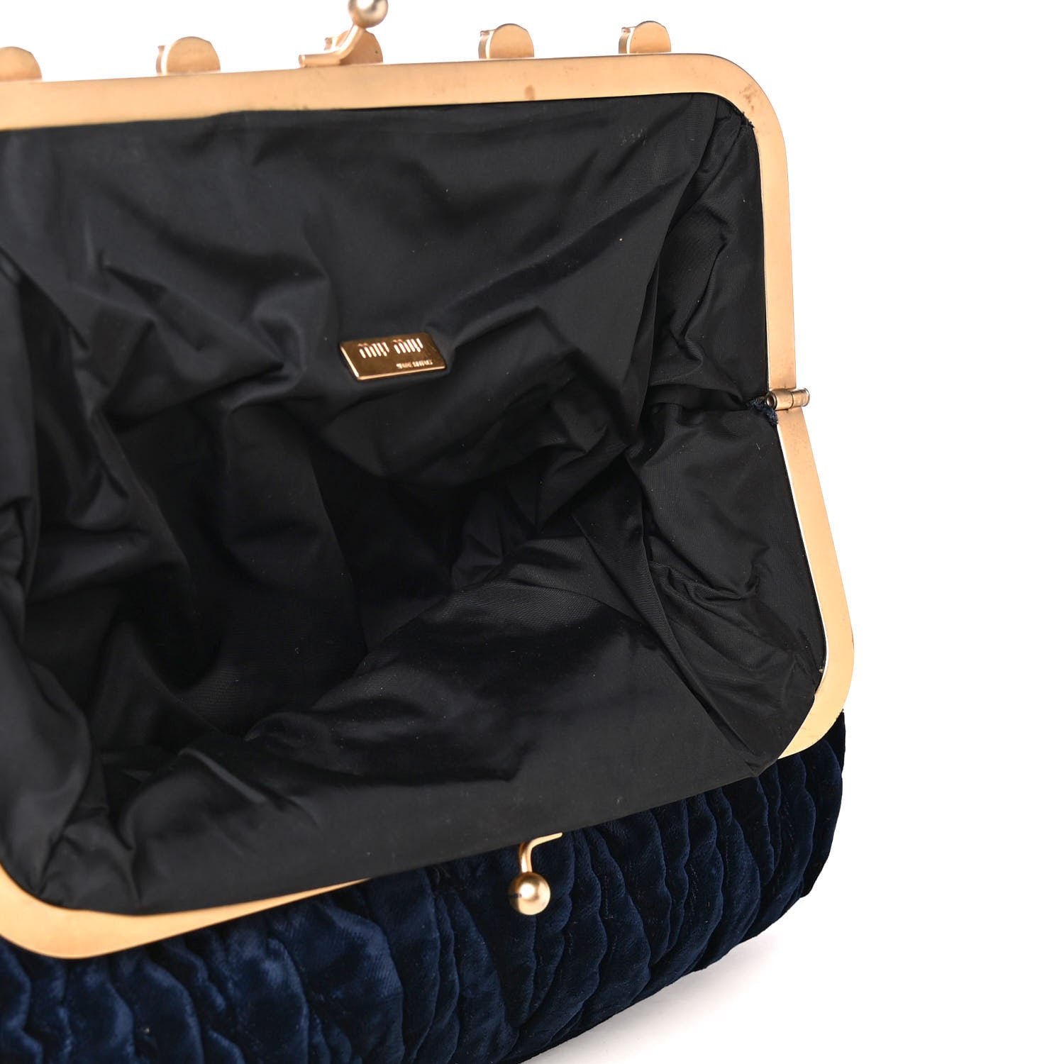 Miu Miu Velvet Matelasse Crystal Fold Over Clutch Dark Blue 5 of 5