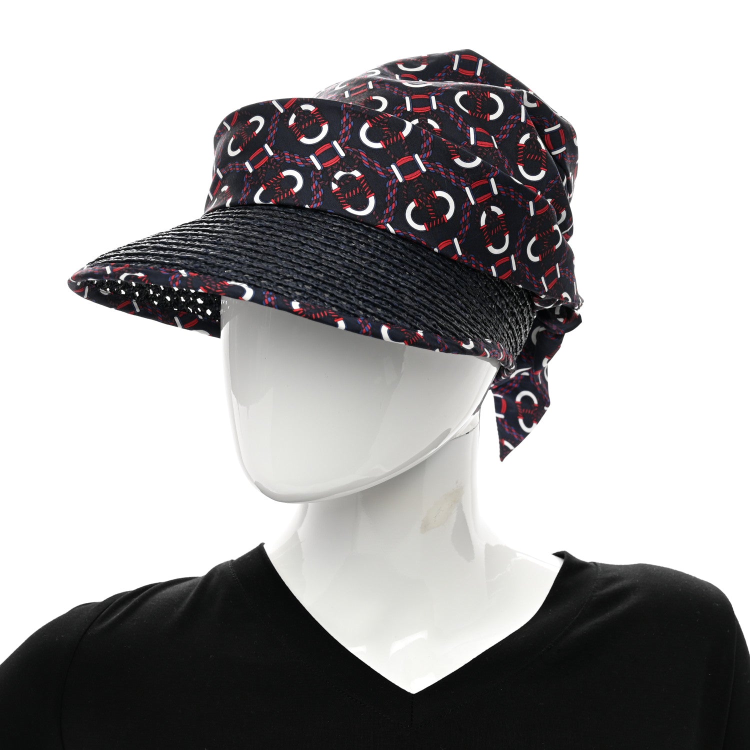 Hermes Raffia Silk Gemini Cap Marine Bleu Navy 3 of 13