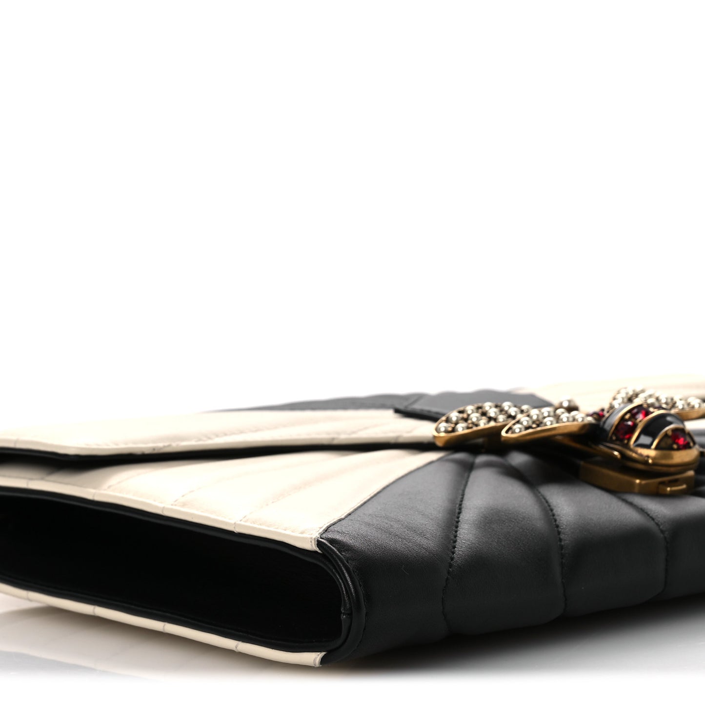 Calfskin Trapuntata Queen Margaret Clutch Mystic White Black