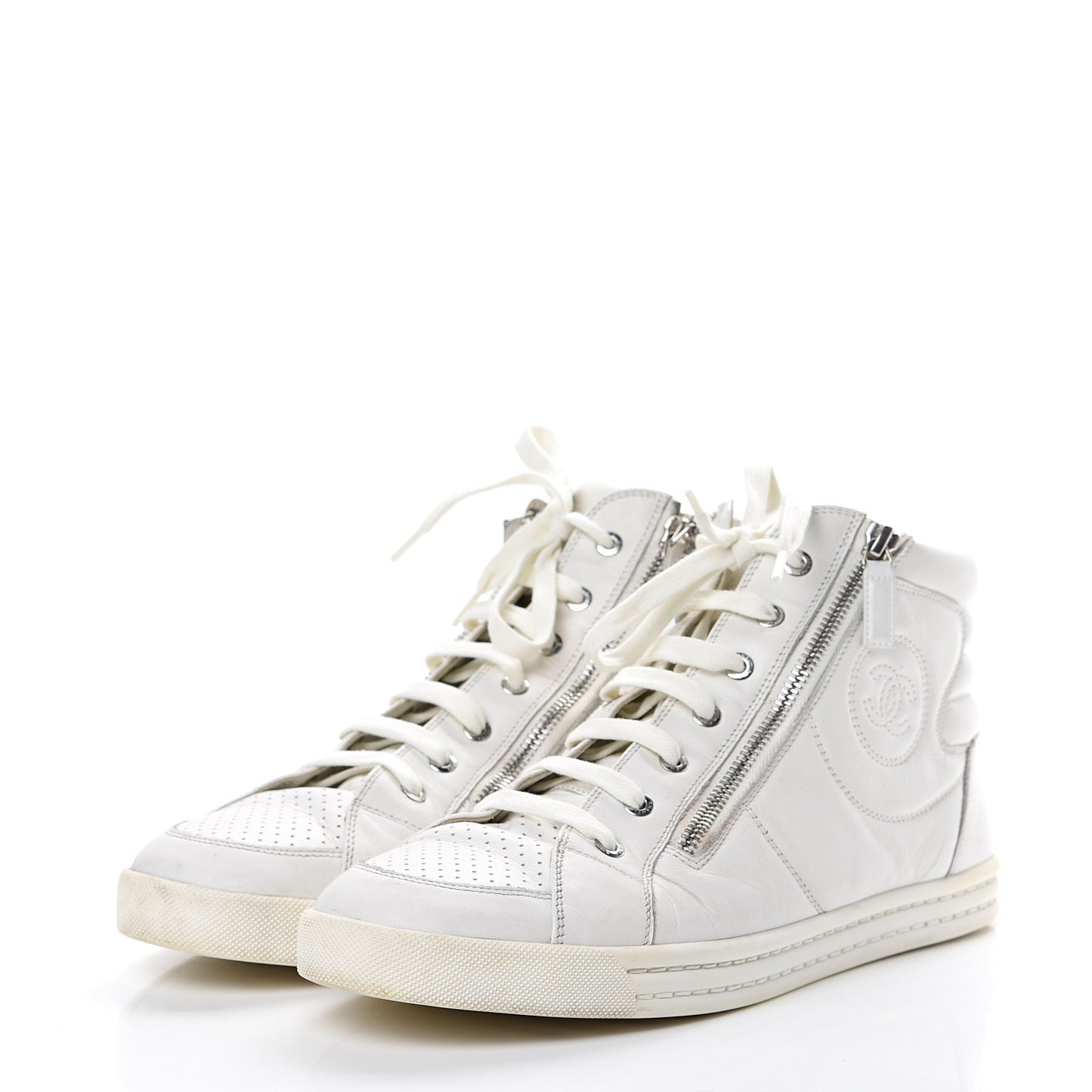 Calfskin Mens High Top CC Sneakers 43 White