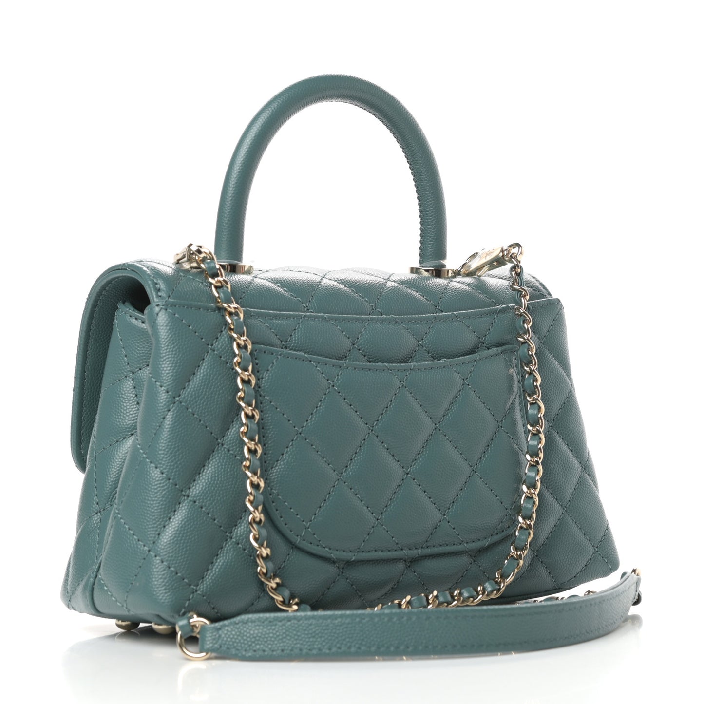 Caviar Quilted Mini Coco Handle Flap Green