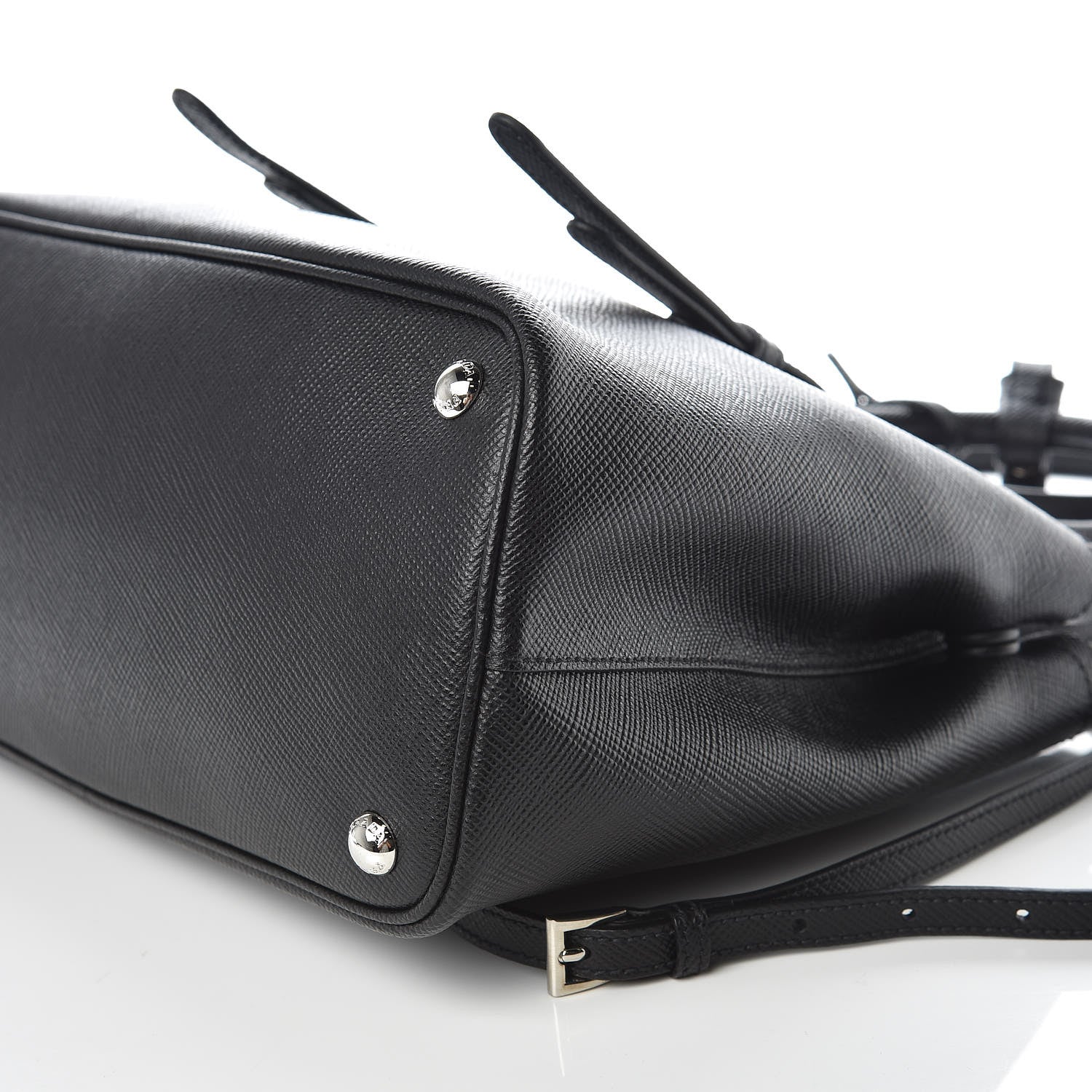 Prada Saffiano Cuir Small Double Handle Tote Black Fuoco 6 of 8