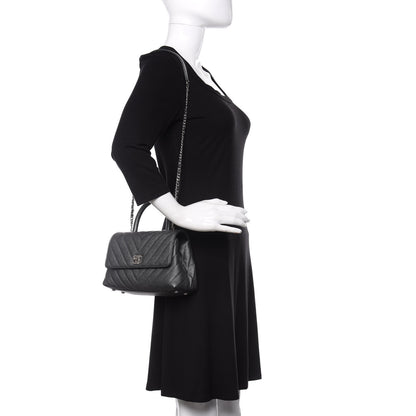 Chanel Caviar Chevron Quilted Mini Coco Handle Flap Dark Grey 2 of 10