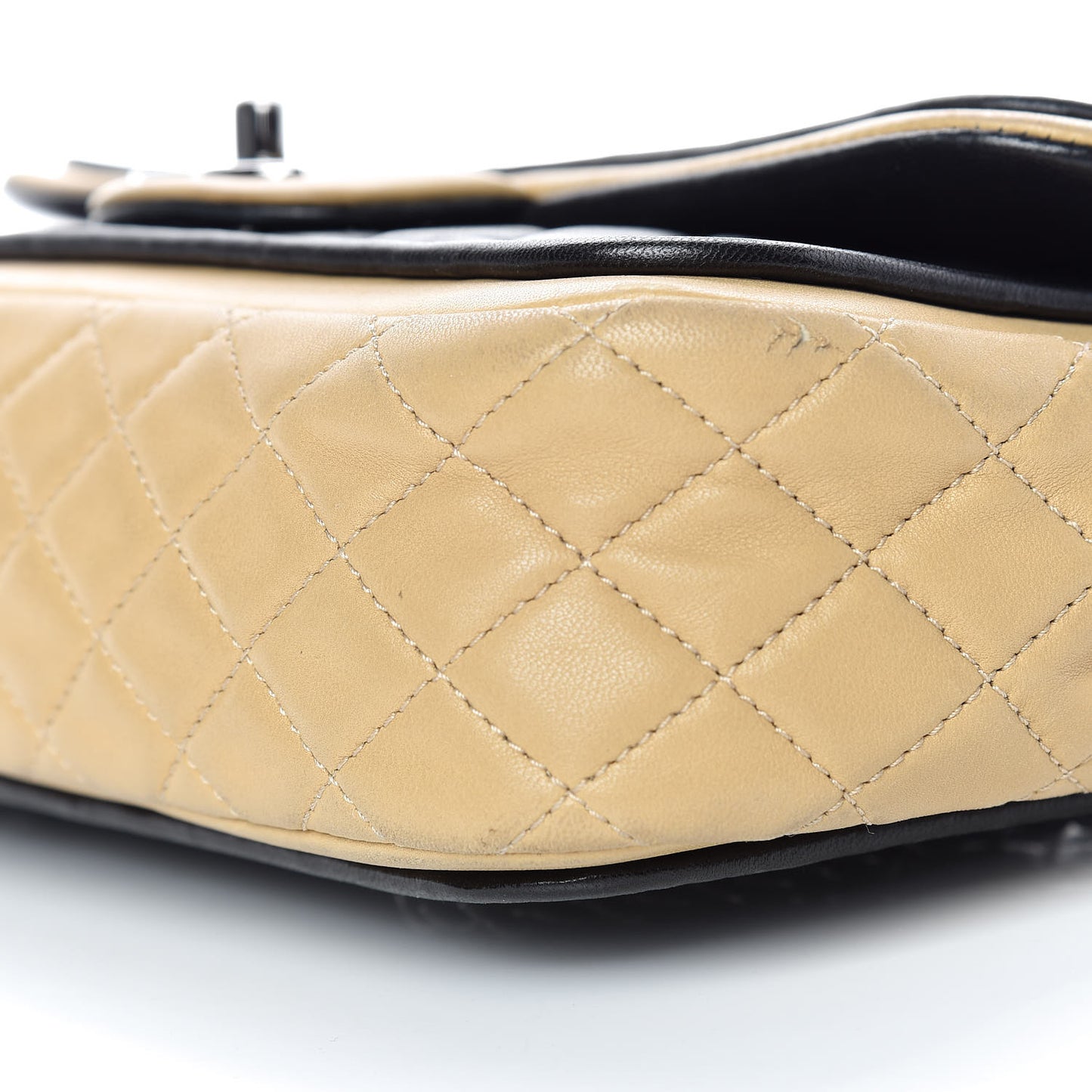 Lambskin Quilted Medium Twist Two Tone Flap Bag Black Beige