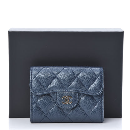 Chanel Metallic Caviar Quilted Flap Card Holder Wallet Dark Blue 9 of 9