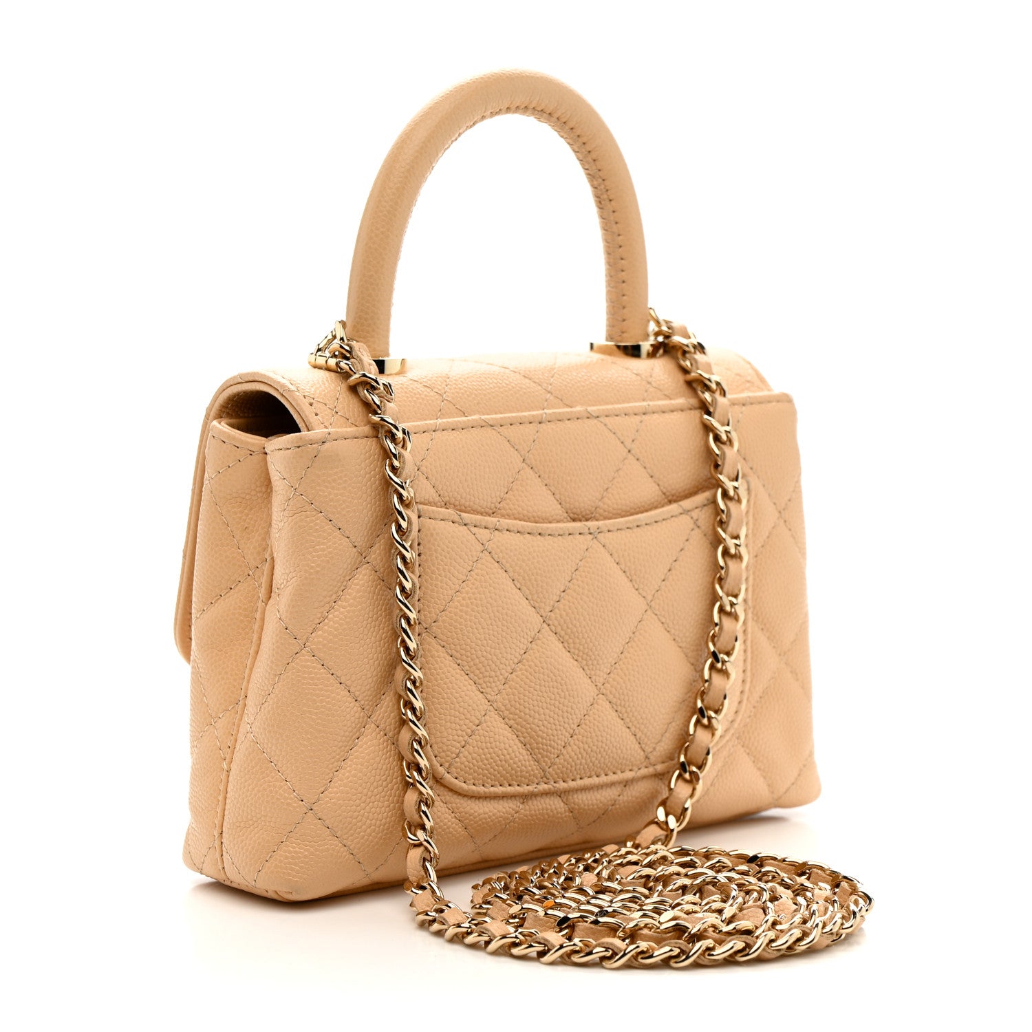 Chanel Caviar Quilted Coco Handle Clutch With Chain Beige 3 of 11