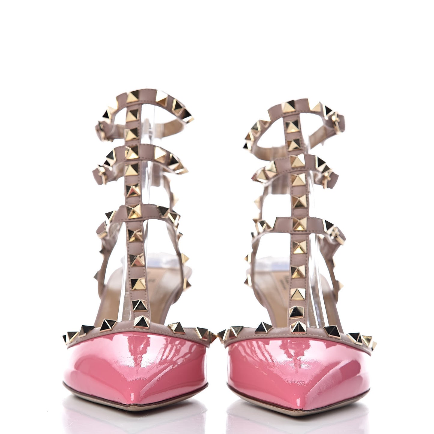 Patent Rockstud Ankle Strap Low Heel Pumps 36 Pink Poudre