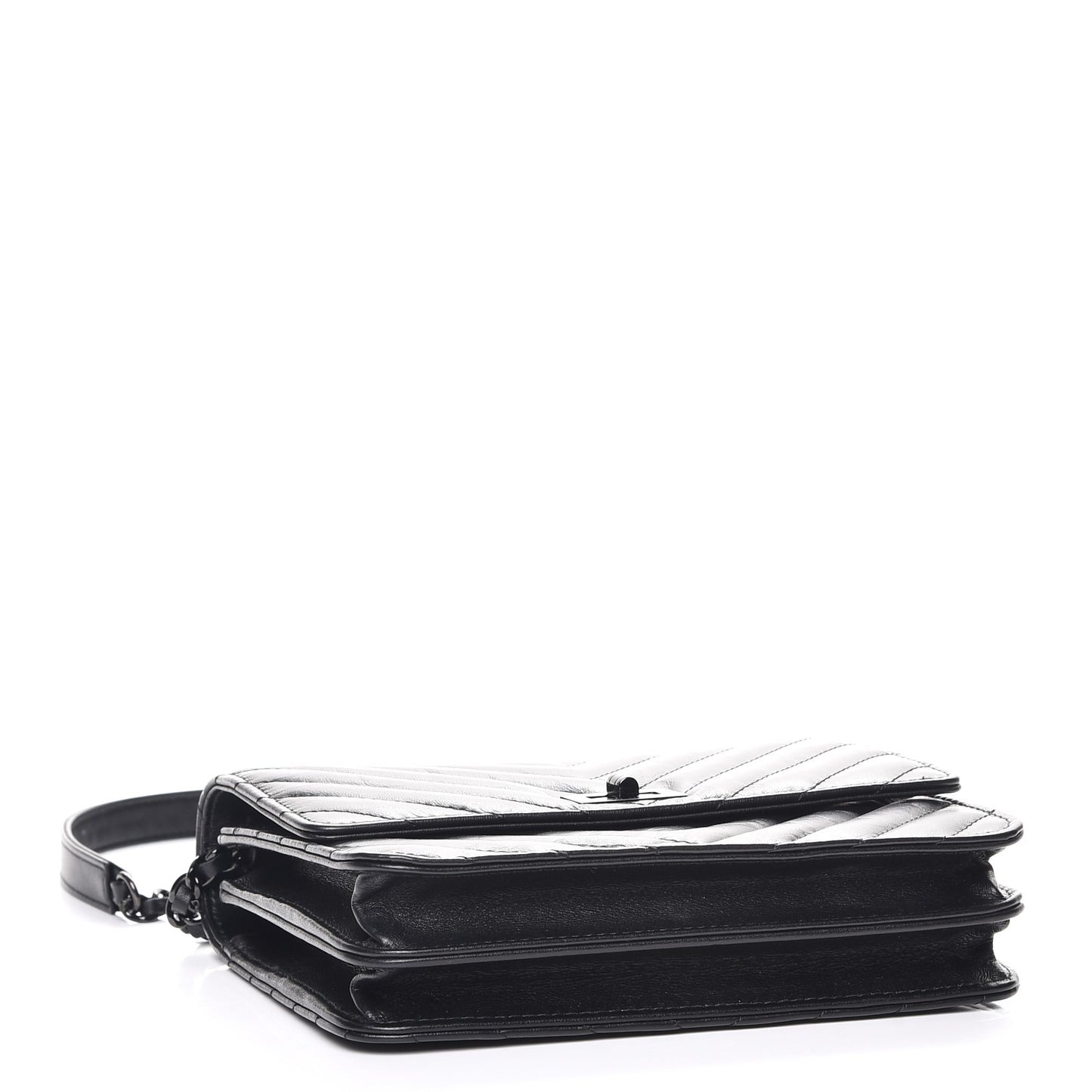 Aged Calfskin Chevron Quilted Reissue 2.55 Square Wallet On Chain WOC So Black