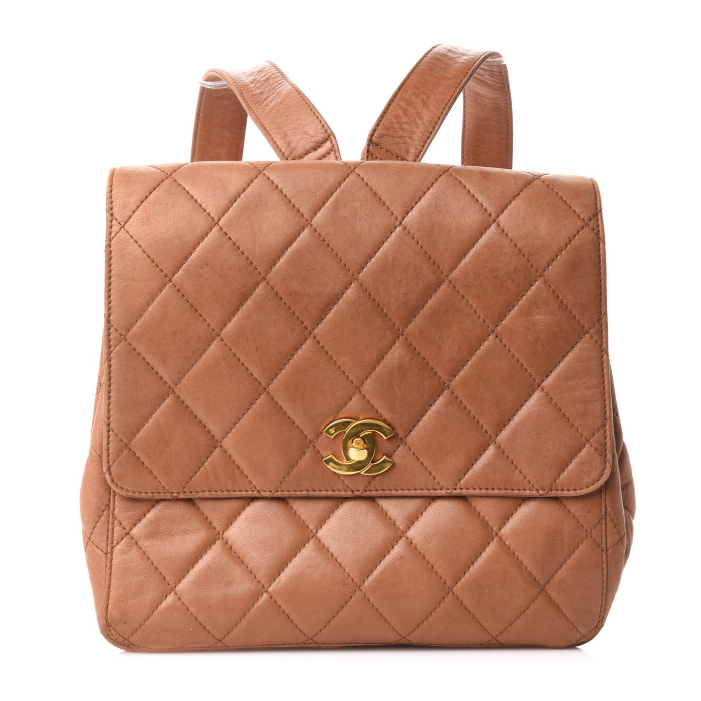 Lambskin Quilted Backpack Brown