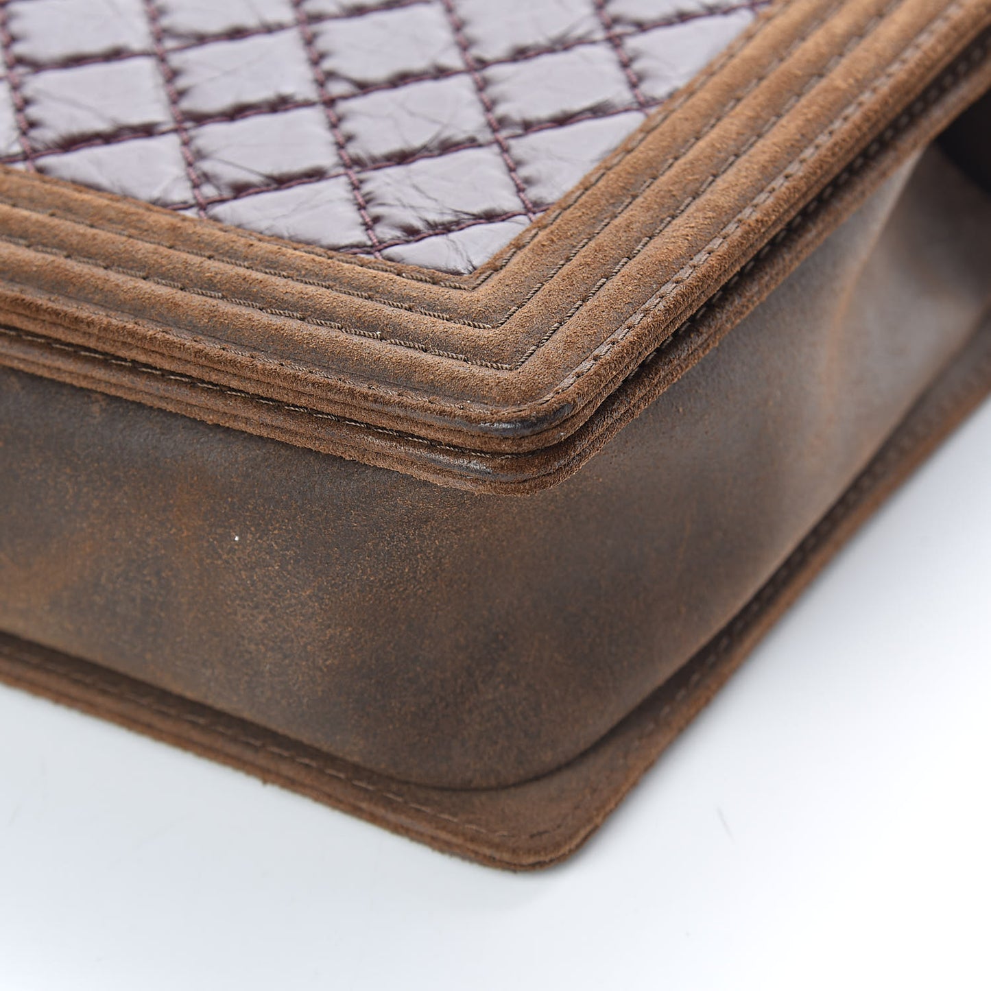 Aged Calfskin Nubuck Quilted Large Boy Flap Burgundy