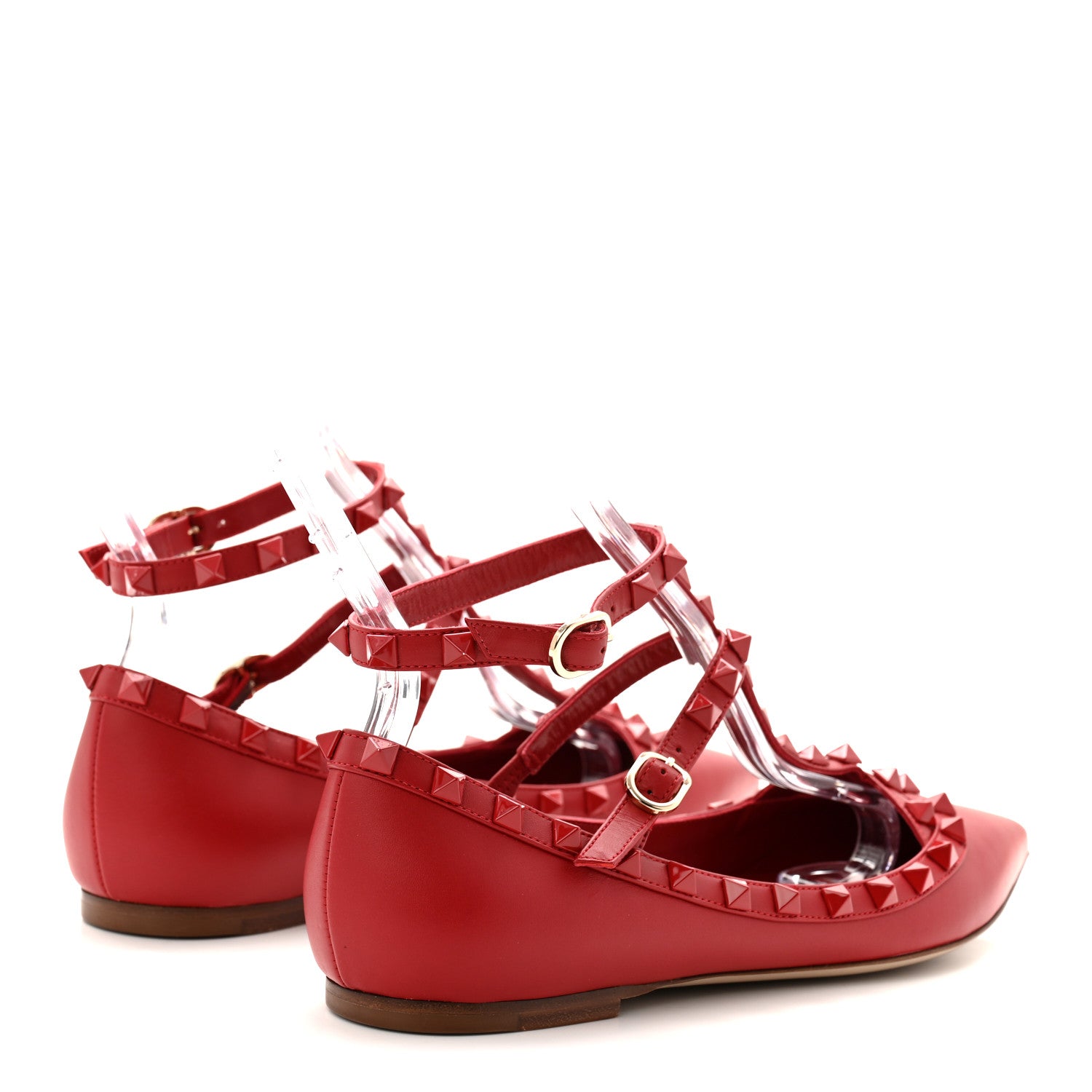 Valentino Garavani Calfskin Monochrome Rockstud Cage Ballerina Flats 38 Rosso Valentino 4 of 11