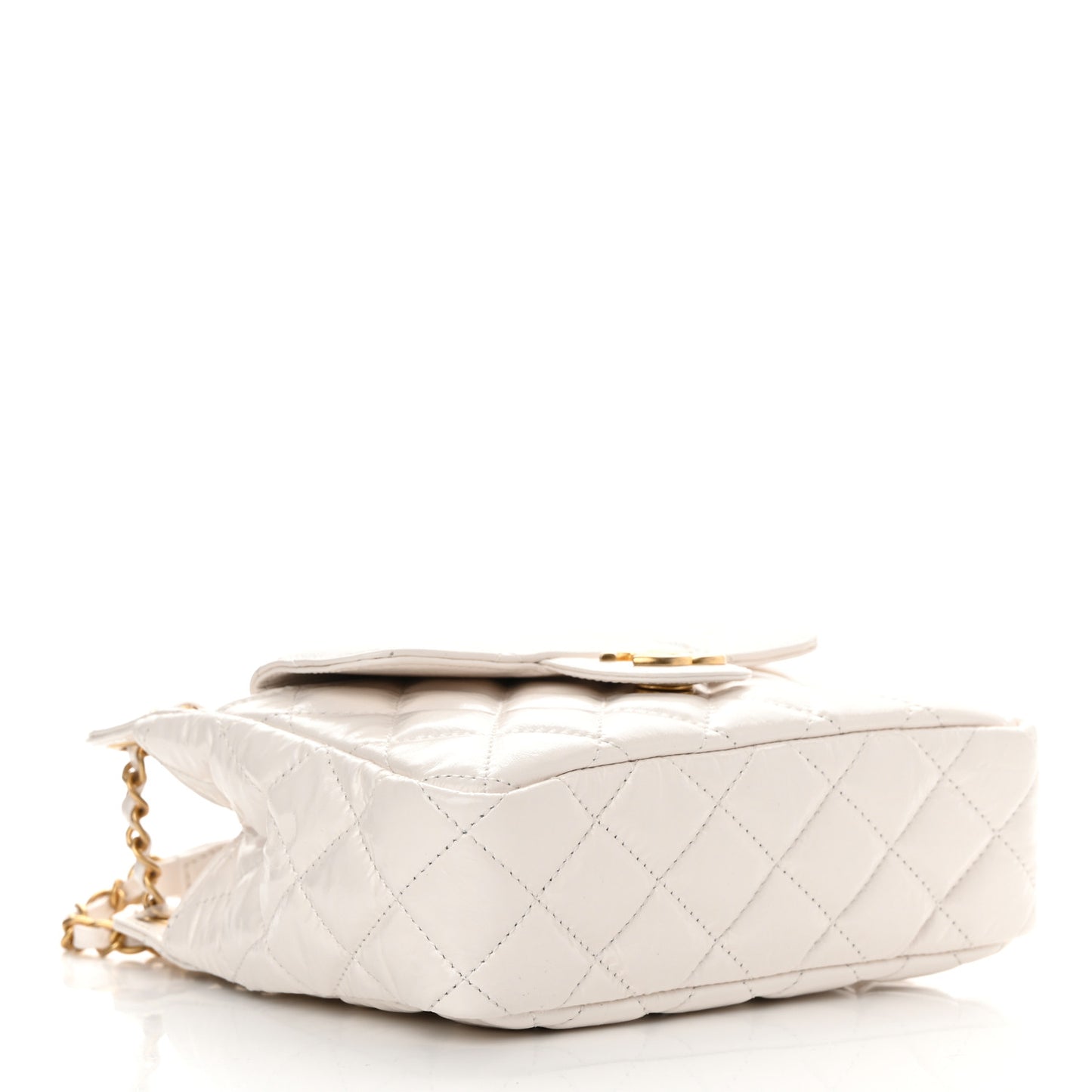 Shiny Crumpled Calfskin Quilted Small Wavy CC Hobo White