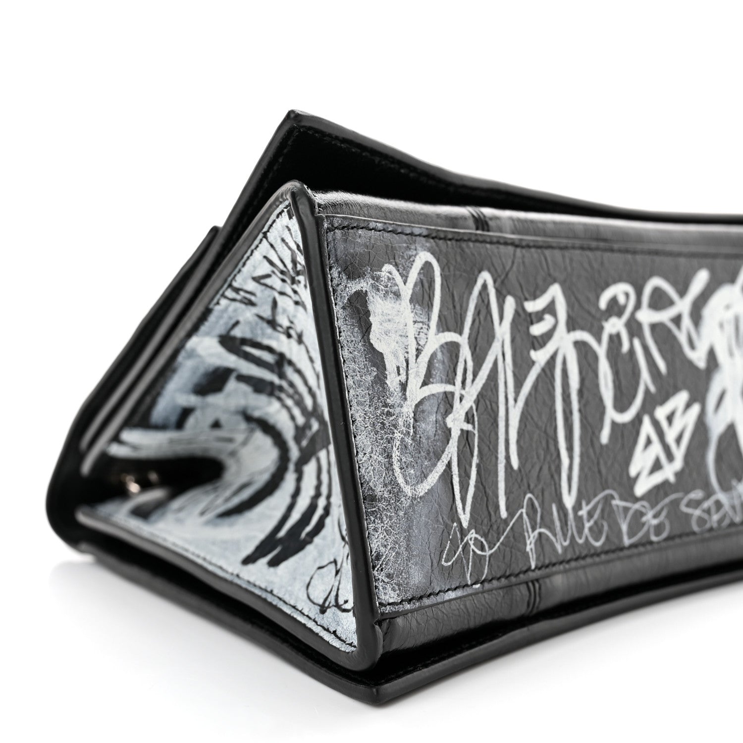 Balenciaga Agneau Arena Graffiti Medium Crush Chain Bag Black White 9 of 11