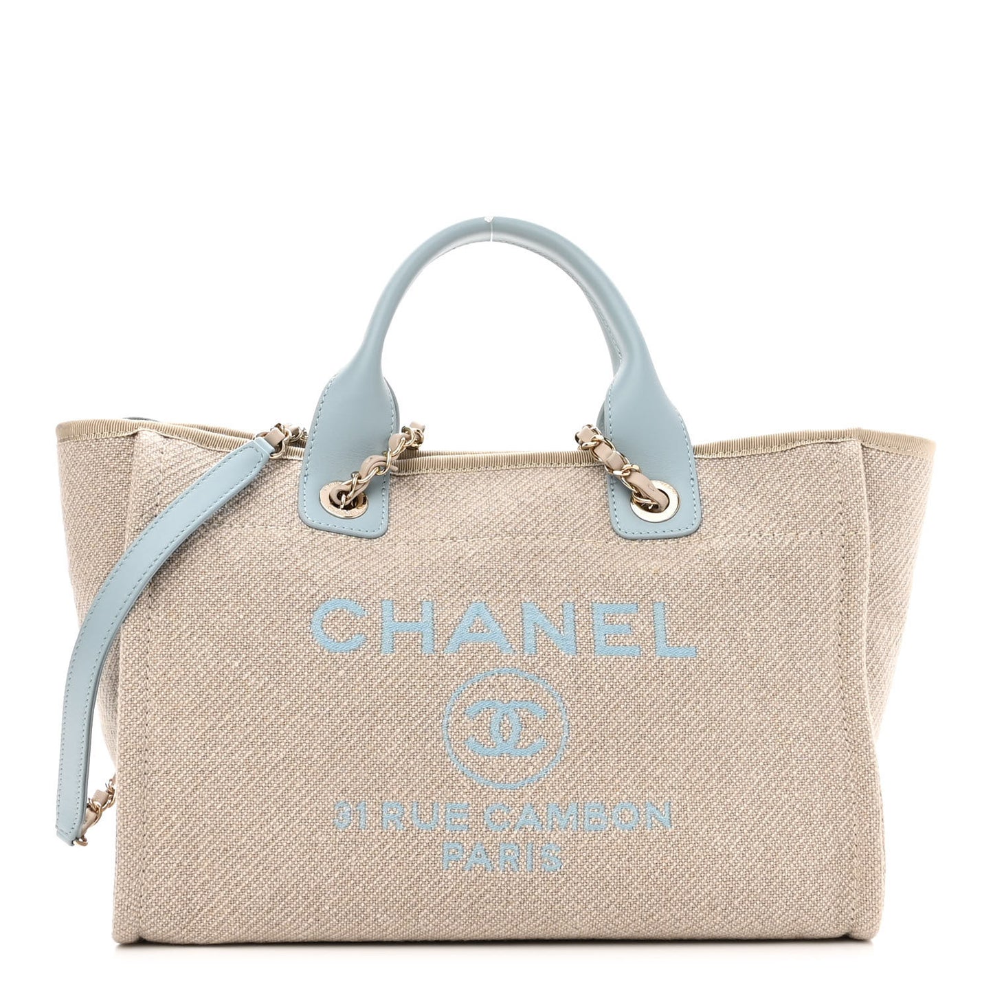 Mixed Fibers Calfskin Small Deauville Tote Grey Light Blue