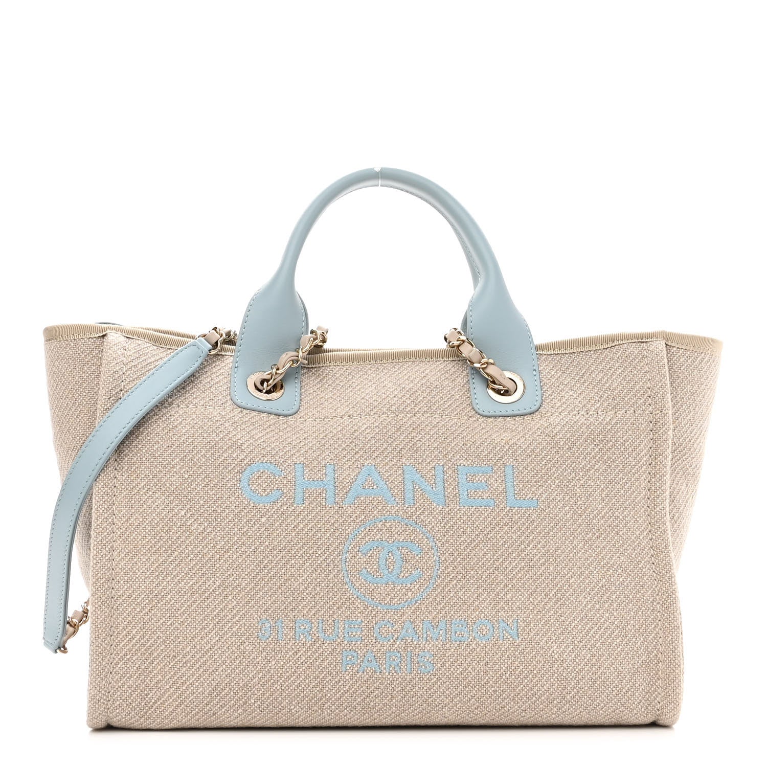 Chanel Mixed Fibers Calfskin Small Deauville Tote Grey Light Blue 2 of 11