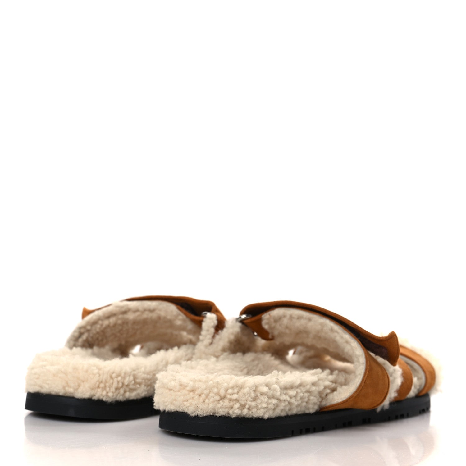 Hermes Suede Goatskin Woolskin Womens Chypre Sandals 37.5 Golden Beige 4 of 8