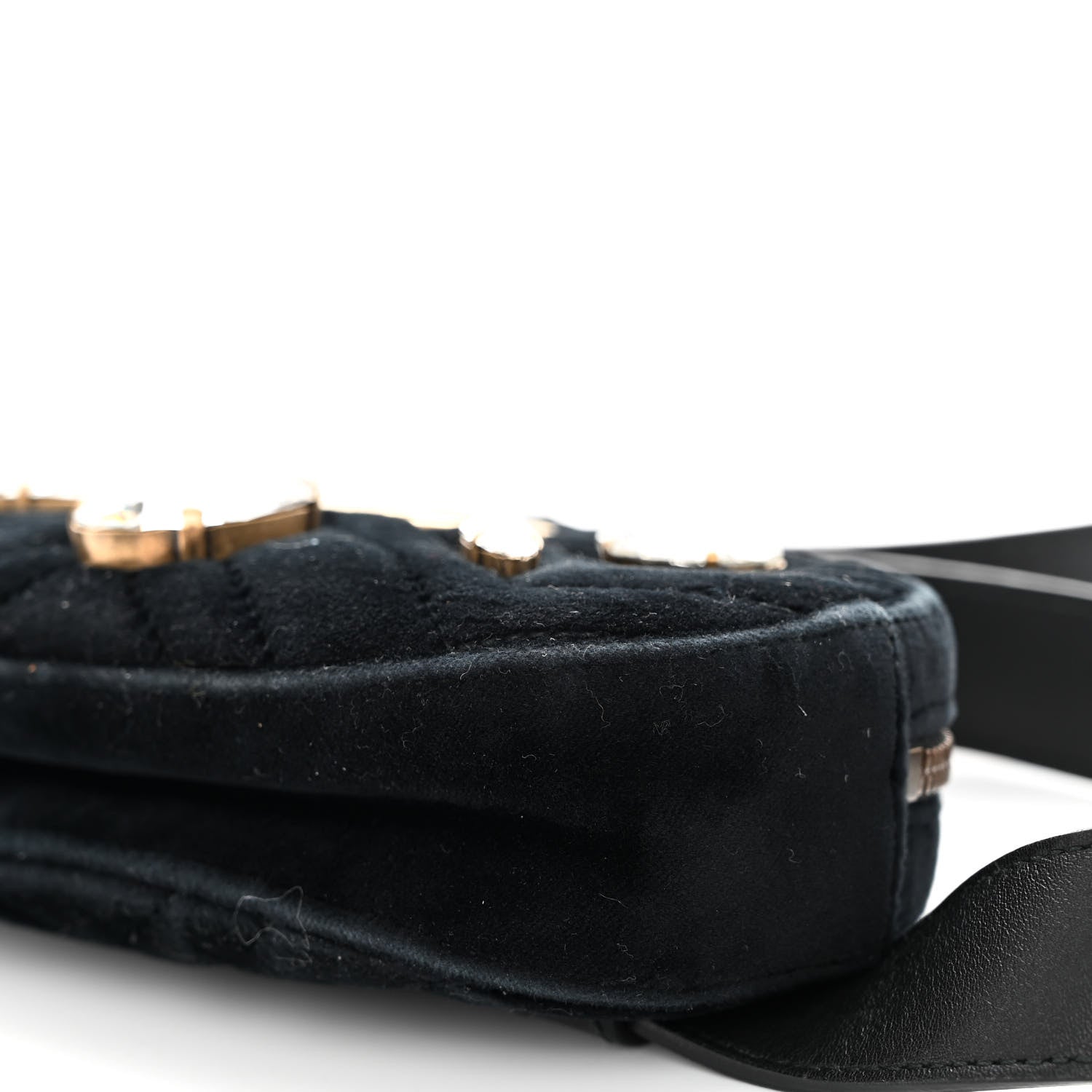 Gucci Velvet Matelasse Marquise Crystals GG Marmont Belt Bag 85 34 Black 11 of 12