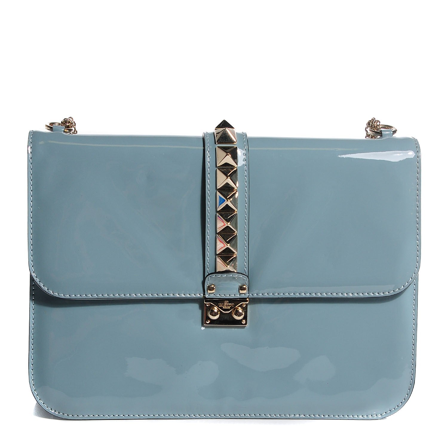 Valentino Garavani Patent Large Glam Lock Rockstud Flap Smoke 1 of 7