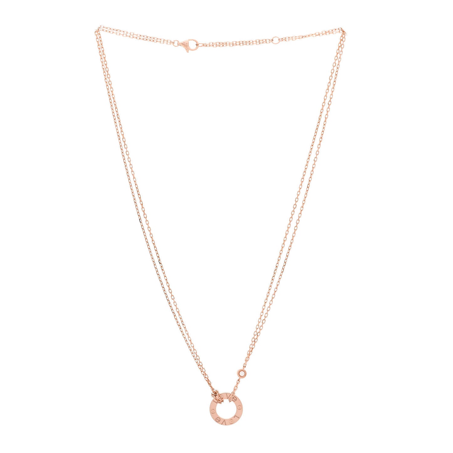18K Pink Gold 2 Diamond LOVE Necklace