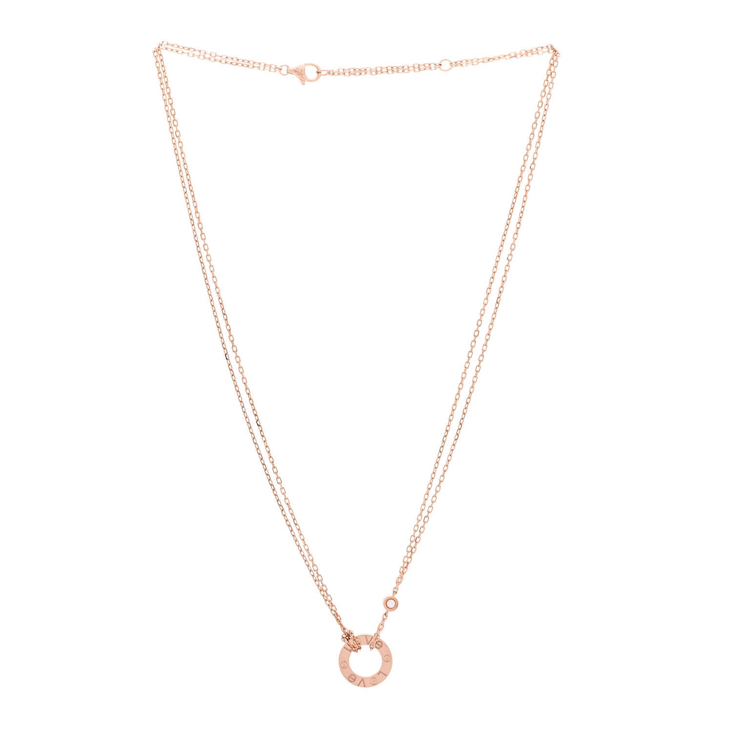Cartier 18K Pink Gold 2 Diamond LOVE Necklace 3 of 6