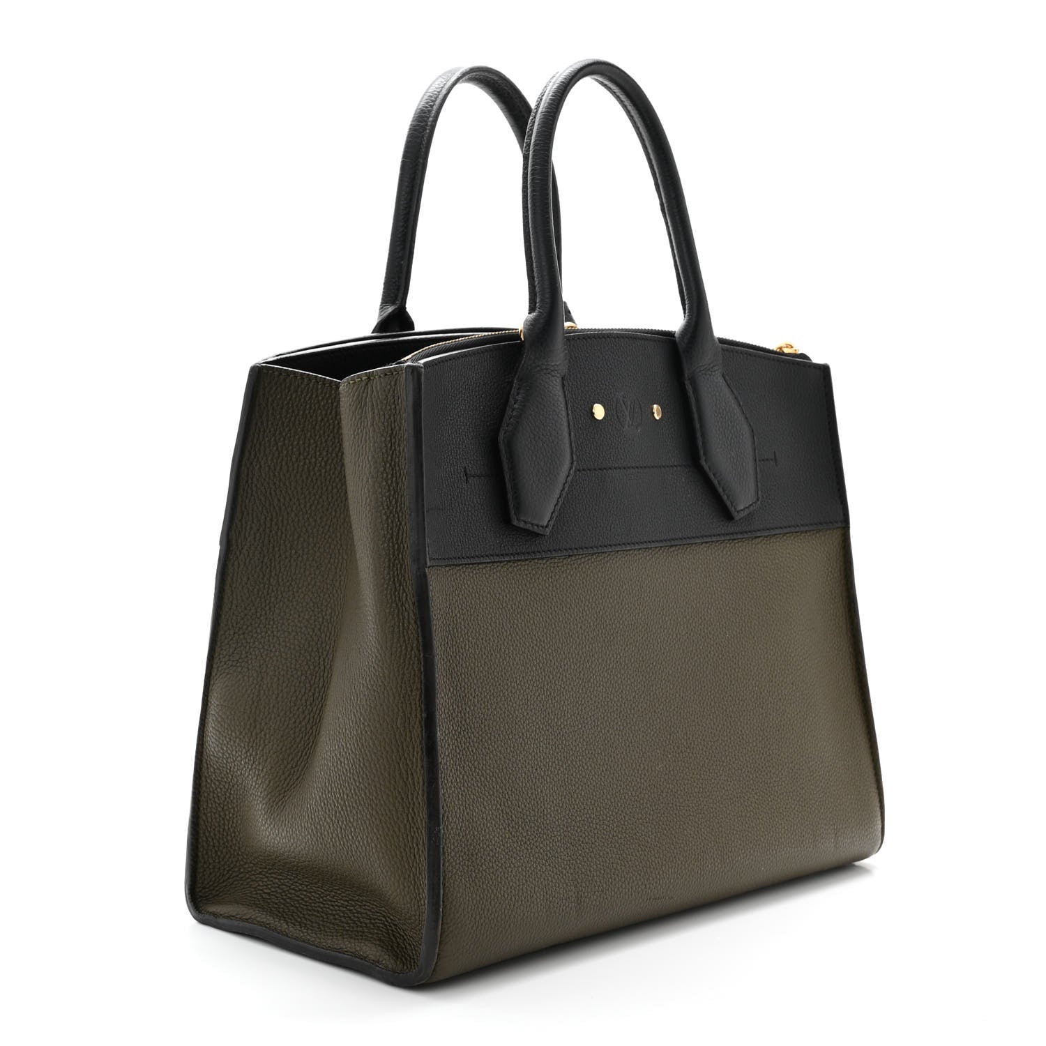 Louis Vuitton Calfskin City Steamer MM Kaki Black 3 of 10