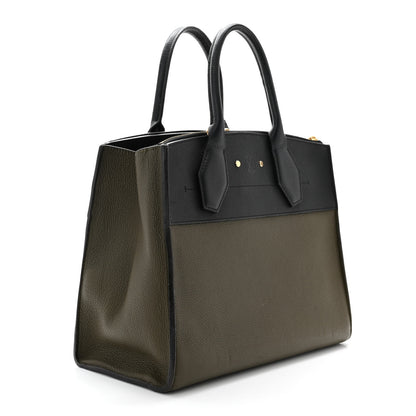 Louis Vuitton Calfskin City Steamer MM Kaki Black 3 of 10