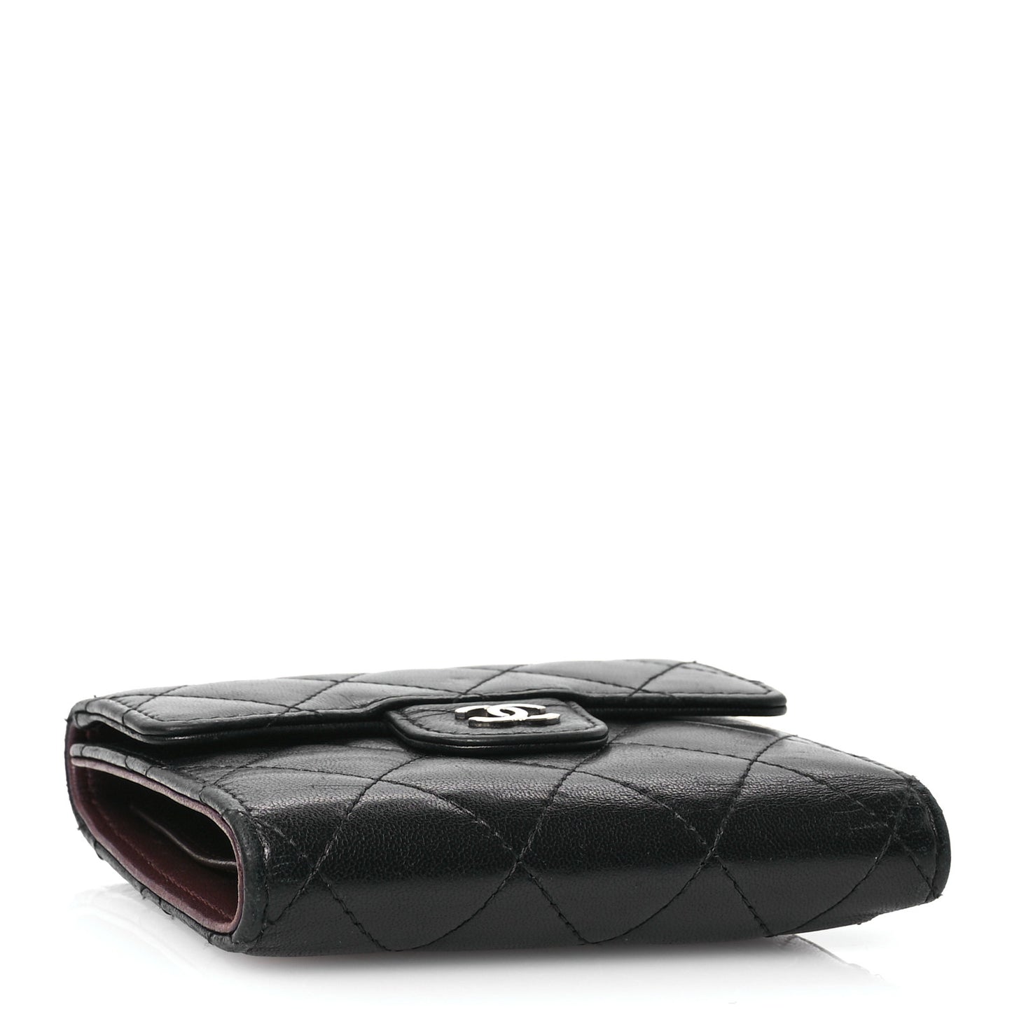 Lambskin Quilted Compact Flap Wallet Black