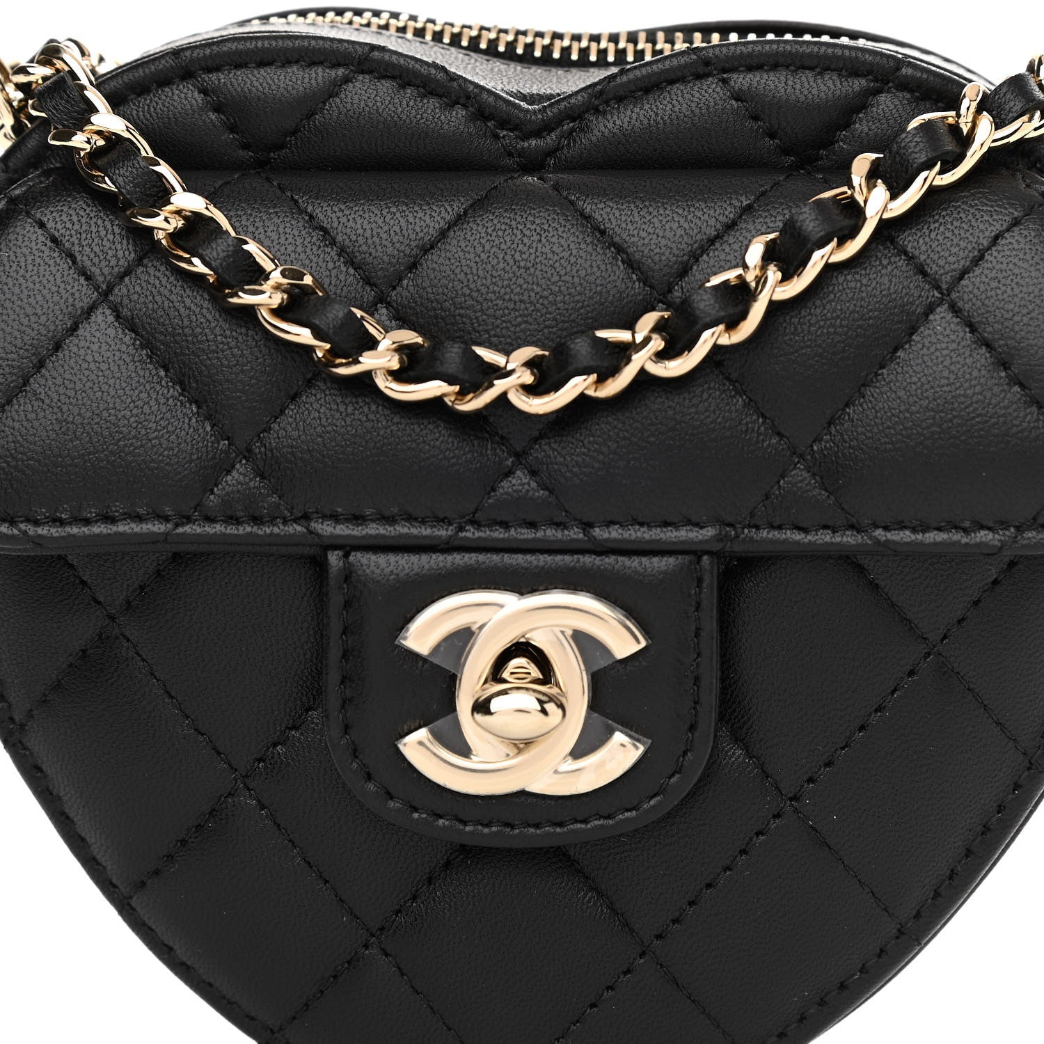 Chanel Lambskin Quilted CC In Love Heart Clutch With Chain Black 8 of 11