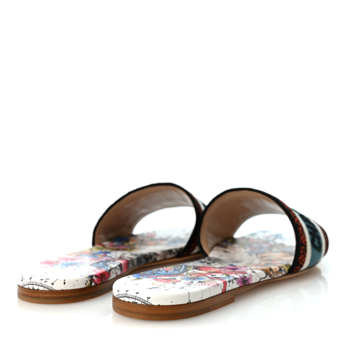 Christian Dior Canvas Embroidered Dway Flat Slide Sandals 37.5 Multicolor 4 of 9