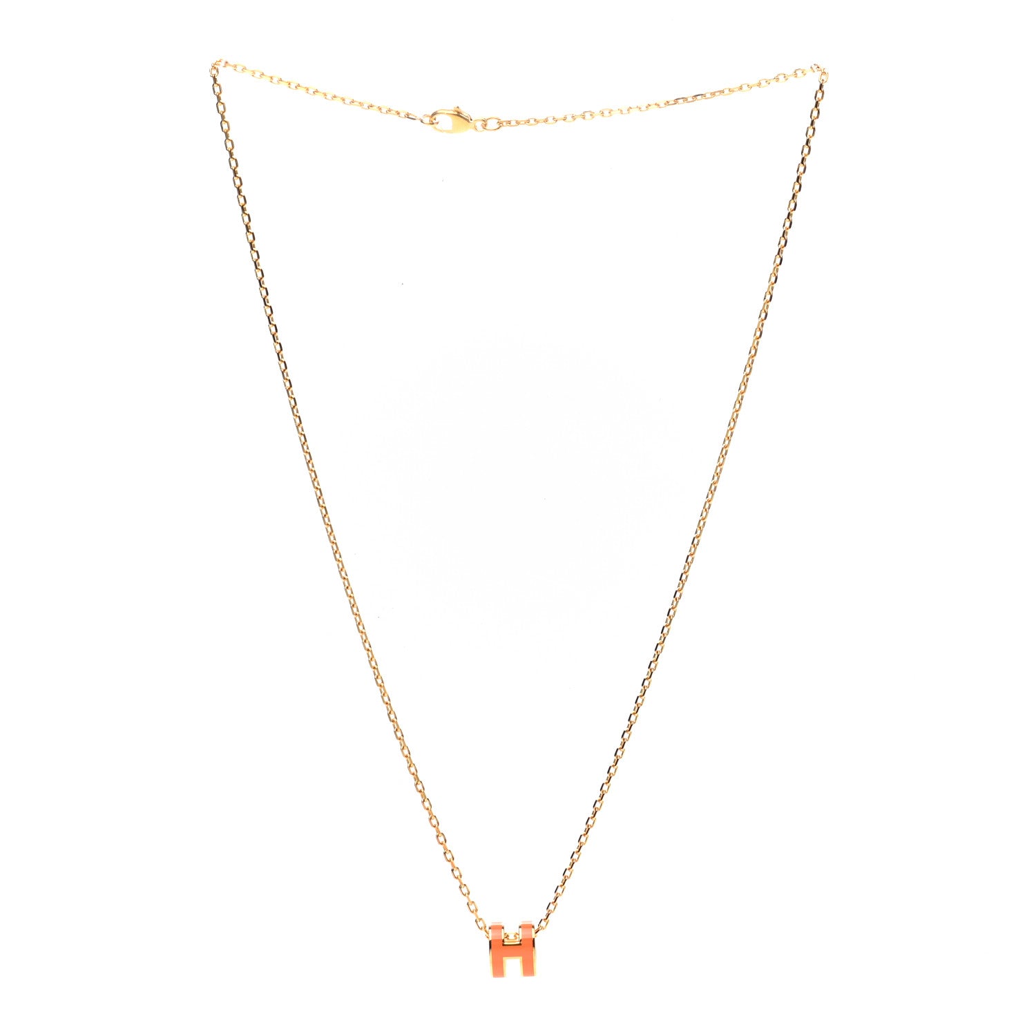 Hermes Lacquered Gold Mini Pop H Pendant Necklace Orange 3 of 7